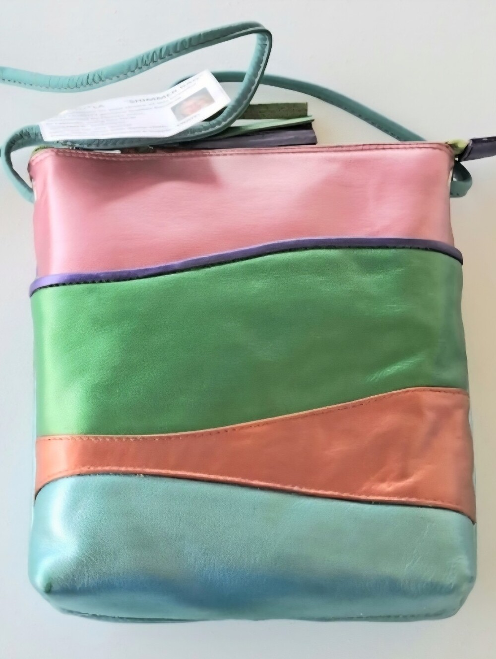 Vintage Hand Painting ILL New York Colorblock Leather Crossbody.